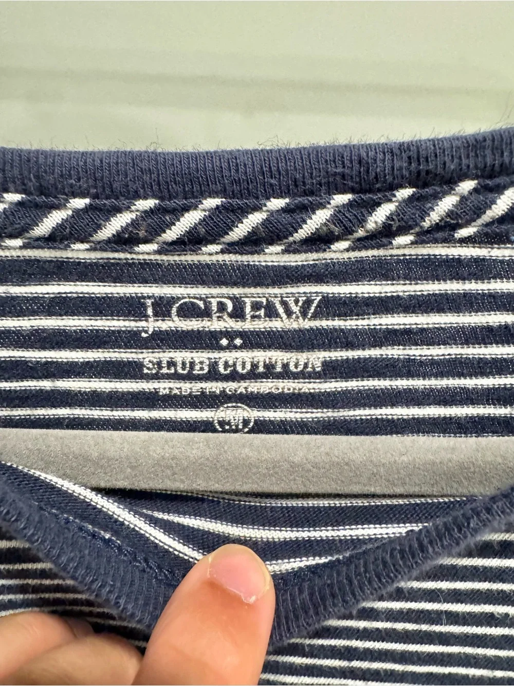 J. Crew Navy & White Striped Pocket Tee